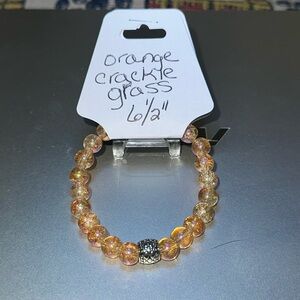 Hand Crafted Orange Crackle Glass Stretch Bracelet